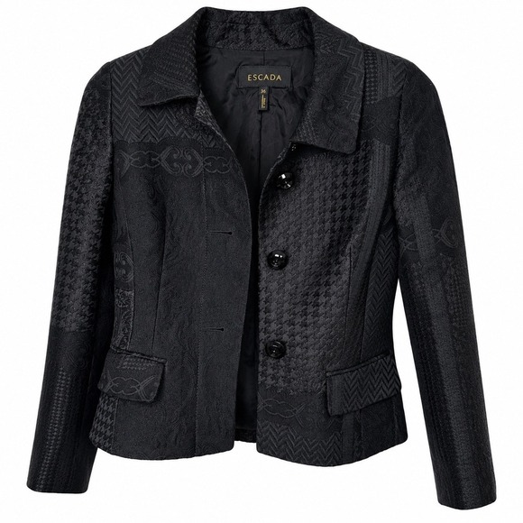 Escada Jackets & Blazers - Escada Black Jacquard Blazer Jacket Size 36 Textured Pattern Designer